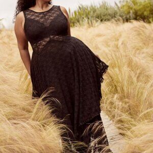 TORRID FESTI HANKY HEM DEEP BLACK LACE MAXI DRESS 00 M L 10